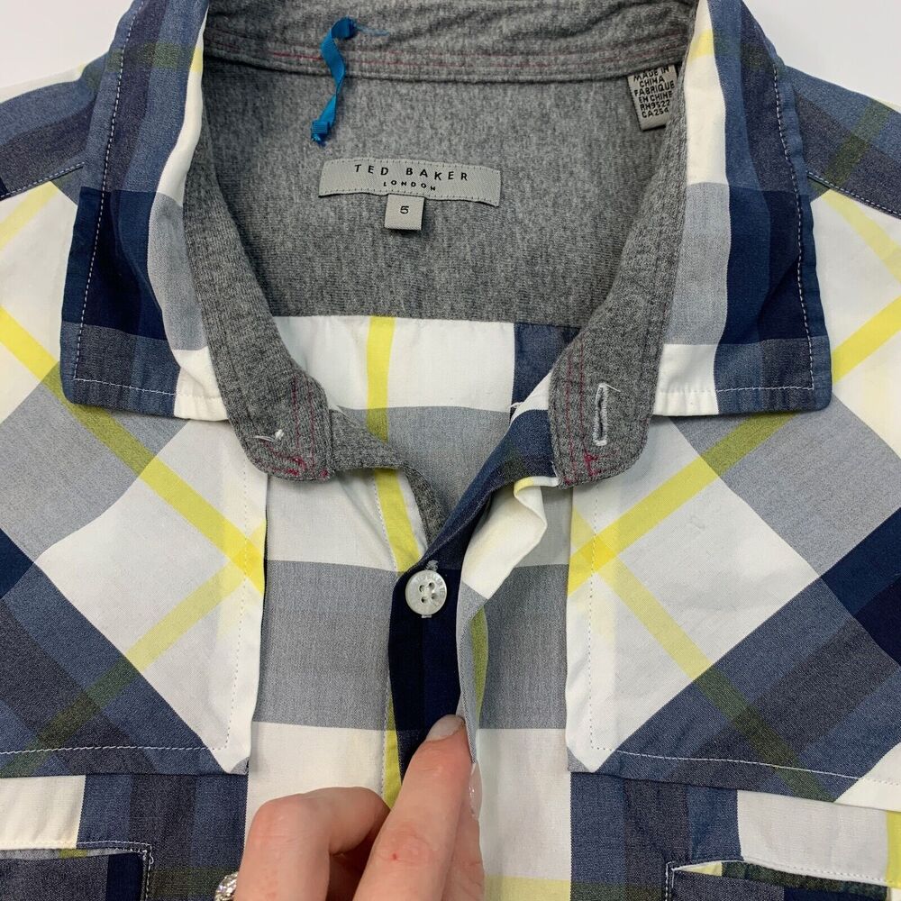Ted Baker Shirt Mens 5 Plaid Button Up Long Sleeve Cotton Pockets Flip Cuff - Picture 7 of 12